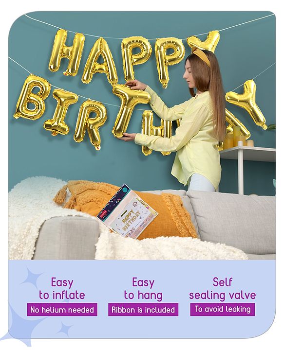 Babyhug Happy Birthday Gold Foil Letter Balloons - Pack of 13