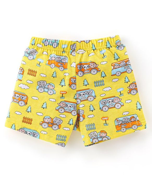 Babyhug 100% Cotton Trunk Striped & Car Print Pack Of 3 - Orange Yellow & Blue