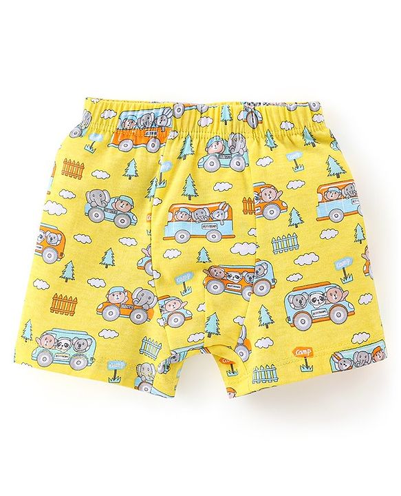 Babyhug 100% Cotton Trunk Striped & Car Print Pack Of 3 - Orange Yellow & Blue