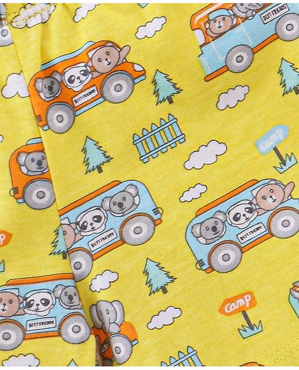 Babyhug 100% Cotton Trunk Striped & Car Print Pack Of 3 - Orange Yellow & Blue