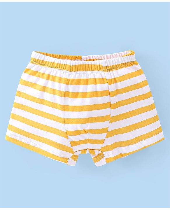 Babyhug 100% Cotton Knit Lion Print Trunks Pack of 3 - White Blue & Yellow
