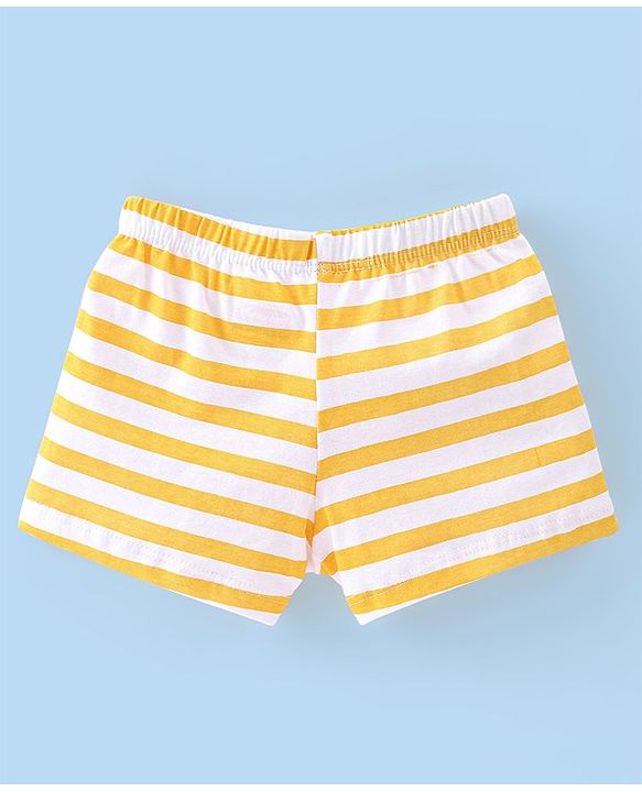 Babyhug 100% Cotton Knit Lion Print Trunks Pack of 3 - White Blue & Yellow