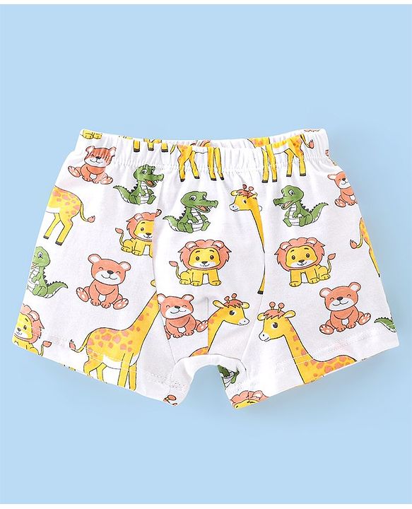 Babyhug 100% Cotton Knit Lion Print Trunks Pack of 3 - White Blue & Yellow