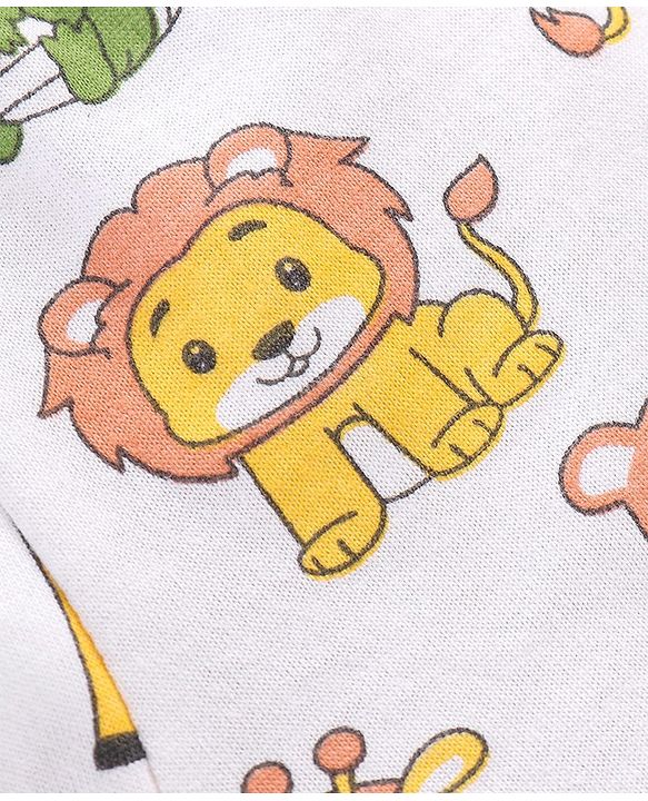 Babyhug 100% Cotton Knit Lion Print Trunks Pack of 3 - White Blue & Yellow