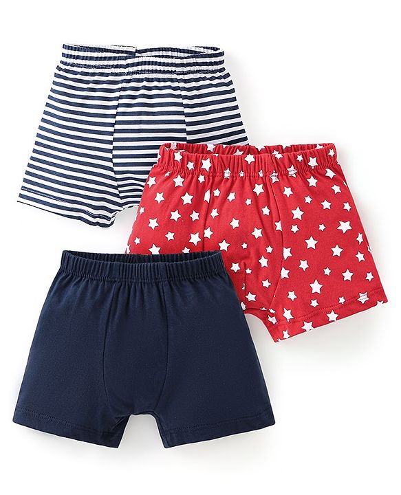 Babyhug 100% Cotton Knit Trunk Stripes & Star Print Pack of 3 - Multicolor