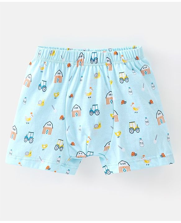 Babyhug 100% Cotton Knit Farm Print Trunks Pack of 3 - Green Blue & Red