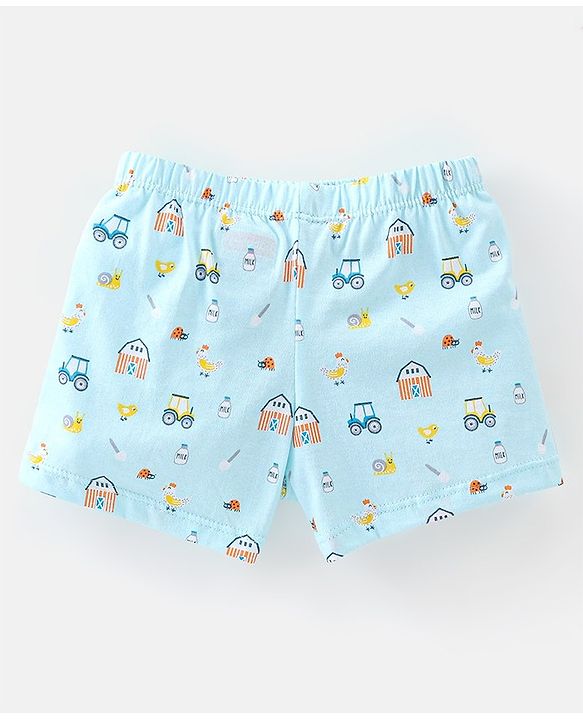 Babyhug 100% Cotton Knit Farm Print Trunks Pack of 3 - Green Blue & Red