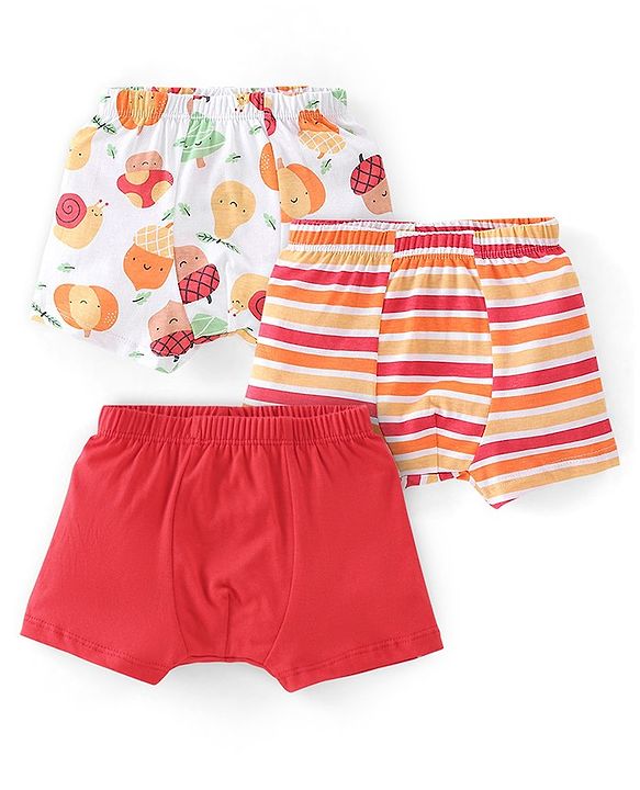 Babyhug 100% Cotton Knit Fruity Print Trunks Pack of 3 - Multicolour