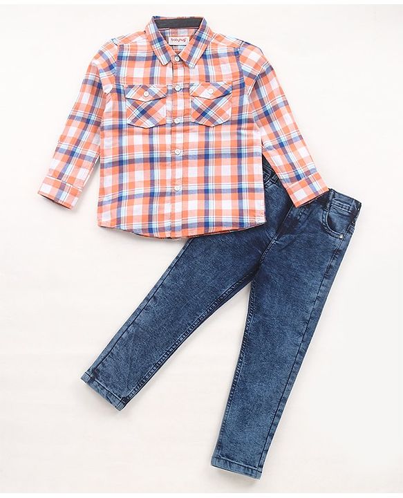 Babyhug Full Sleeves Checkered Shirt & Jeans - Multicolor & Blue