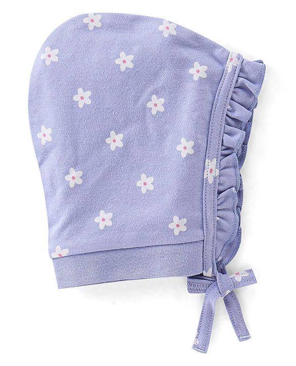 Babyhug 100% Cotton Caps Floral Print Pack of 2  Purple & Yellow - Diameter 11.5 Cm