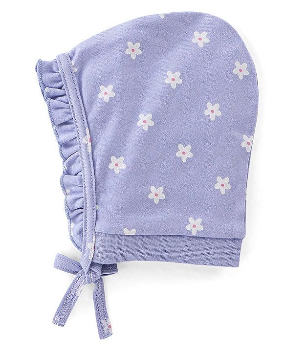 Babyhug 100% Cotton Caps Floral Print Pack of 2  Purple & Yellow - Diameter 11.5 Cm