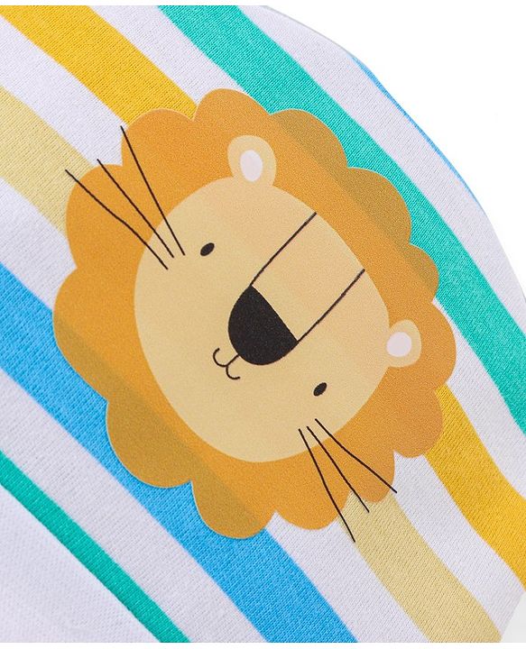 Babyhug 100% Cotton Knit Cap Striped & Lion  Print- Multicolour