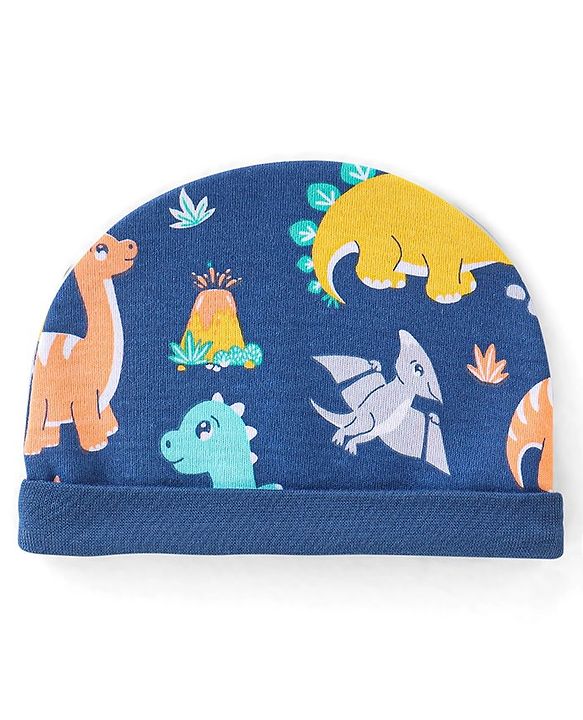 Babyhug 100% Cotton Knit Cap Dino Print - Navy Blue