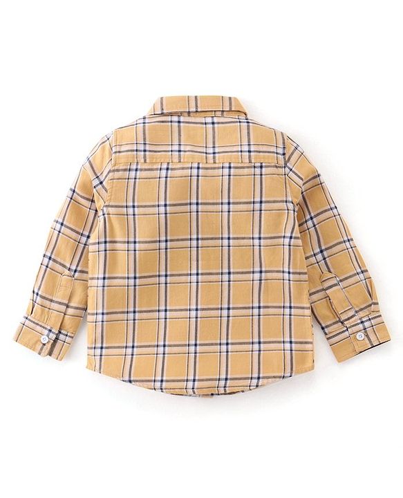 Babyhug 100% Cotton Knit Full Sleeves Shirt & Jeans Checkered - Yellow & Blue