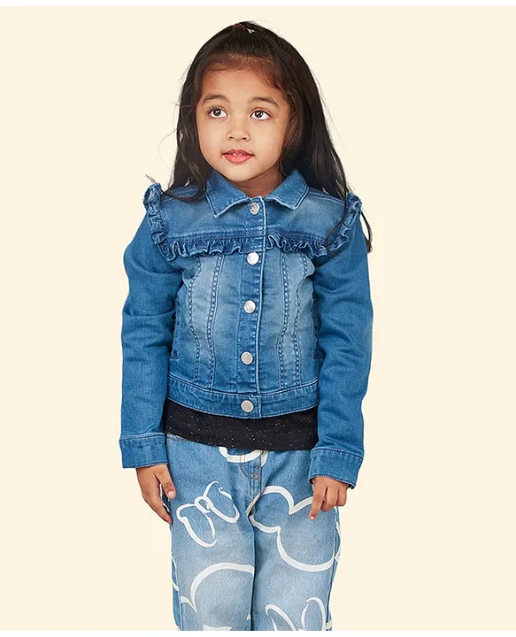 Buy Blue Denim Patch Work Jacket And Pant Set For Boys by FAYON KIDS Online  at Aza Fashions.