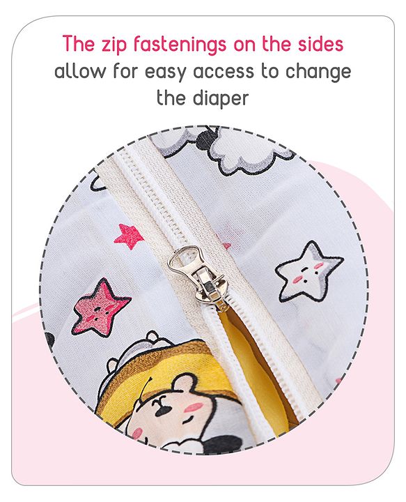Babyhug 100% Cotton Sleeping Bag Cum Carry Nest Sheep On the Moon Print- Light Blue