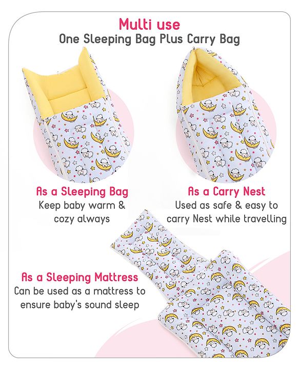 Babyhug 100% Cotton Sleeping Bag Cum Carry Nest Sheep On the Moon Print- Light Blue