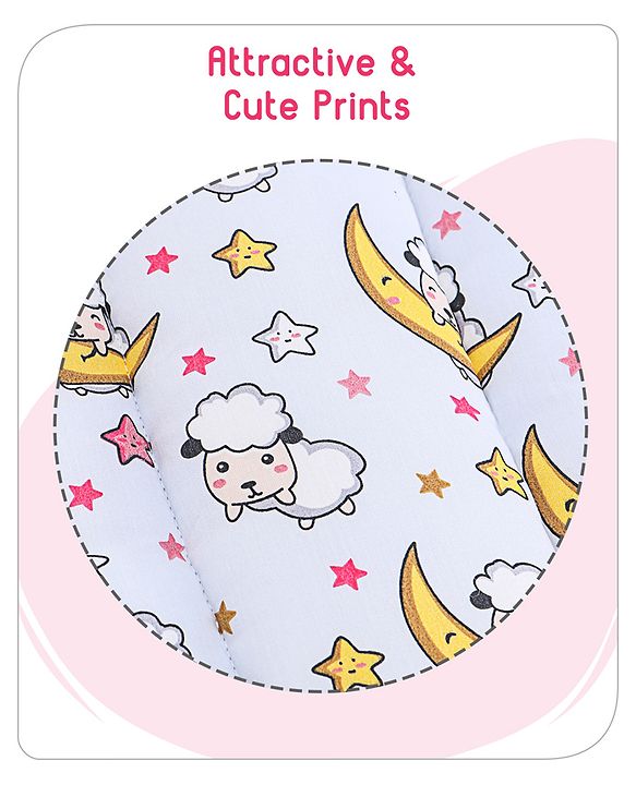 Babyhug 100% Cotton Sleeping Bag Cum Carry Nest Sheep On the Moon Print- Light Blue
