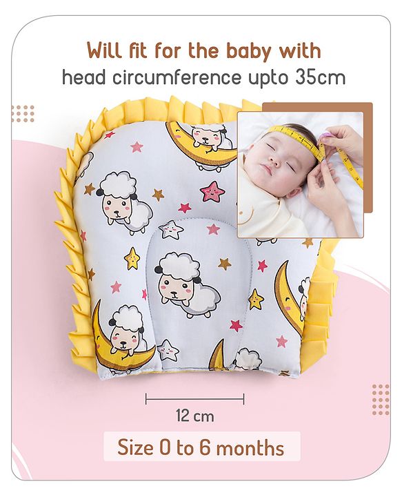 Babyhug 100% Cotton Bedding Set with Neck Pillow And Bolsters Set Sheep on Moon Print - White & Yellow