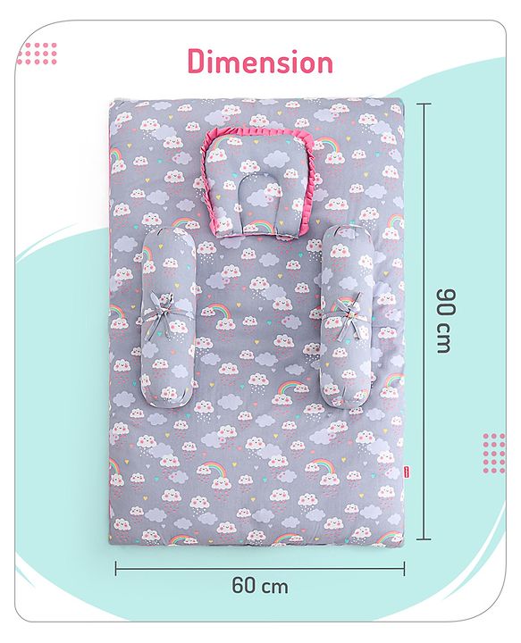 Babyhug 100% Cotton Bedding Set with Neck Pillow And Bolsters Set Sheep on Moon Print - White & Yellow
