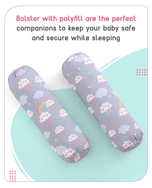 Babyhug 100% Cotton Bedding Set with Neck Pillow And Bolsters Set Sheep on Moon Print - White & Yellow