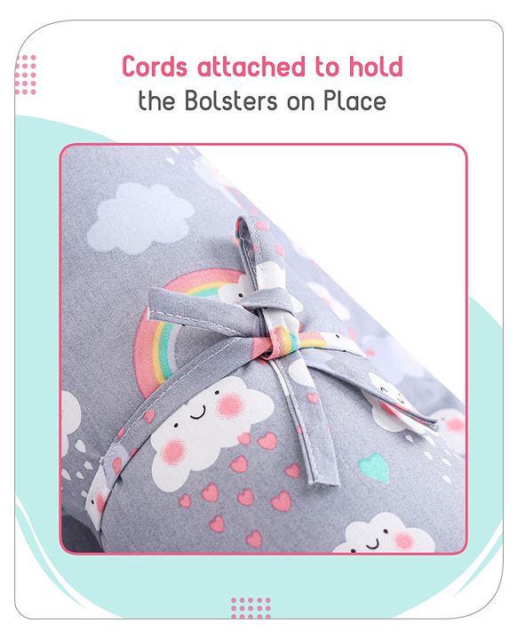 Babyhug 100% Cotton Bedding Set with Neck Pillow And Bolsters Set Sheep on Moon Print - White & Yellow