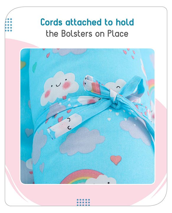 Babyhug 100% Cotton Bedding Set with Neck Pillow And Bolsters Set Cloud Rainbow Print - Blue
