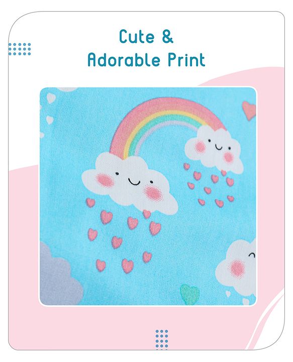 Babyhug 100% Cotton Bedding Set with Neck Pillow And Bolsters Set Cloud Rainbow Print - Blue