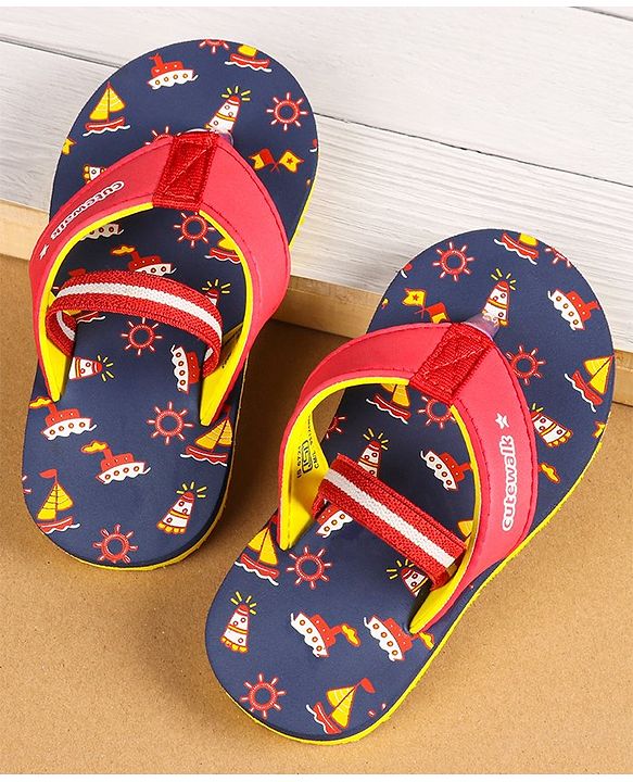 Cute Walk by Babyhug Flip Flops with Back Strap - Navy Blue & Red