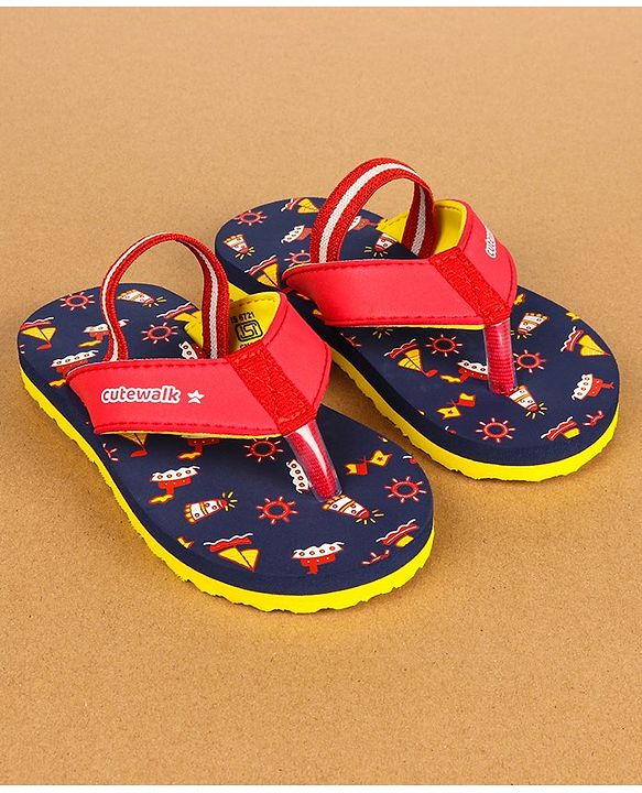 Cute Walk by Babyhug Flip Flops with Back Strap - Navy Blue & Red
