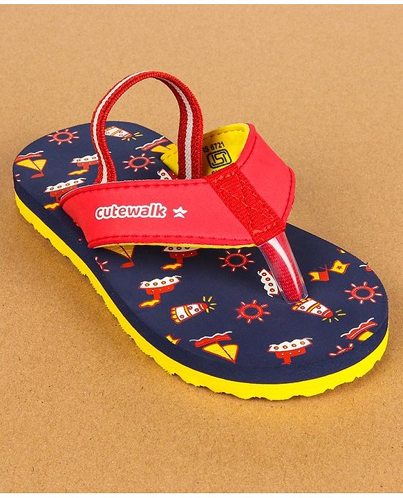 Cute Walk by Babyhug Flip Flops with Back Strap - Navy Blue & Red