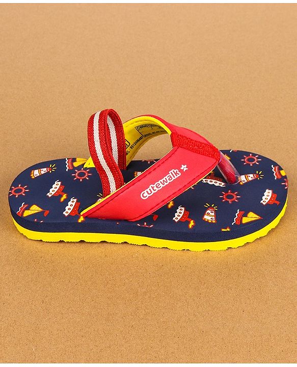 Cute Walk by Babyhug Flip Flops with Back Strap - Navy Blue & Red