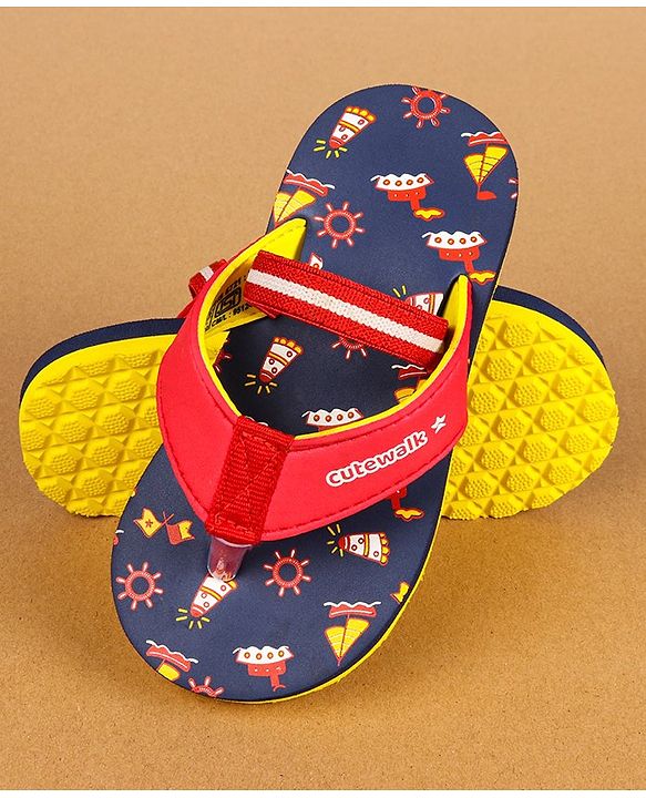 Cute Walk by Babyhug Flip Flops with Back Strap - Navy Blue & Red