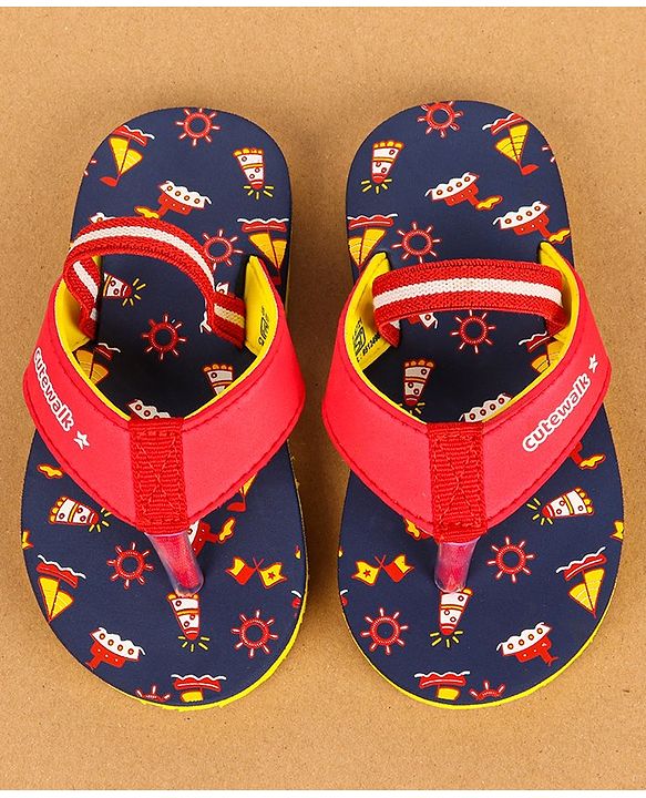 Cute Walk by Babyhug Flip Flops with Back Strap - Navy Blue & Red