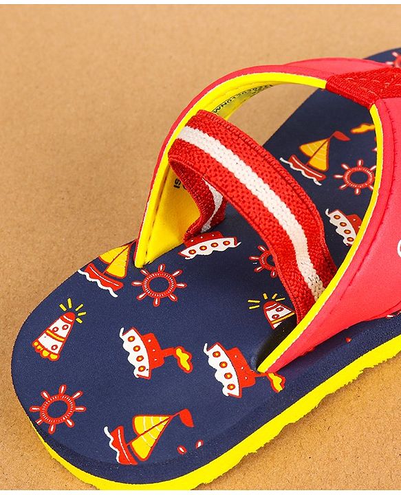 Cute Walk by Babyhug Flip Flops with Back Strap - Navy Blue & Red