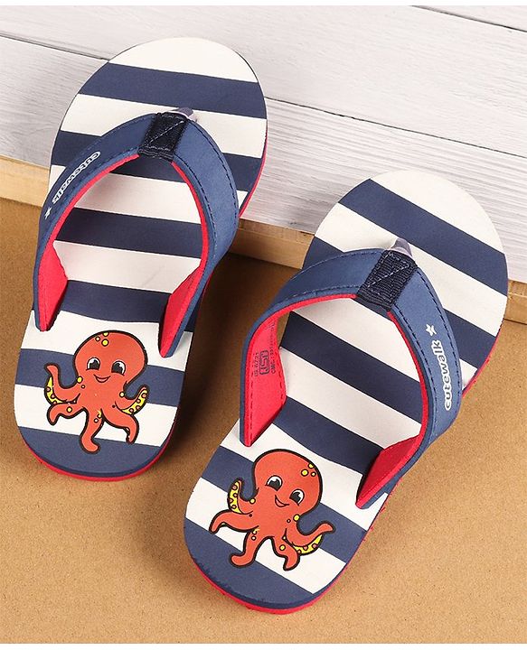 Cute Walk by Babyhug Casual Slip On Flip Flops with Striped & Octopus Print  - Blue