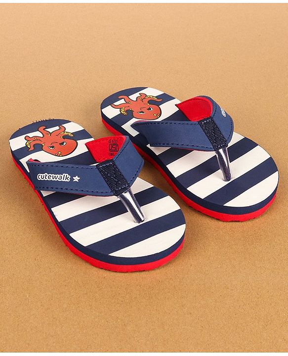 Cute Walk by Babyhug Casual Slip On Flip Flops with Striped & Octopus Print  - Blue