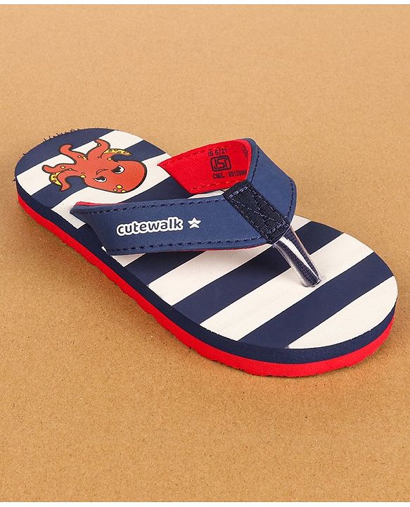 Cute Walk by Babyhug Casual Slip On Flip Flops with Striped & Octopus Print  - Blue