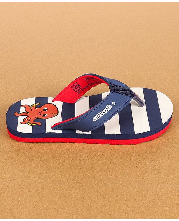 Cute Walk by Babyhug Casual Slip On Flip Flops with Striped & Octopus Print  - Blue