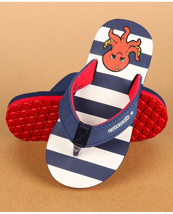 Cute Walk by Babyhug Casual Slip On Flip Flops with Striped & Octopus Print  - Blue