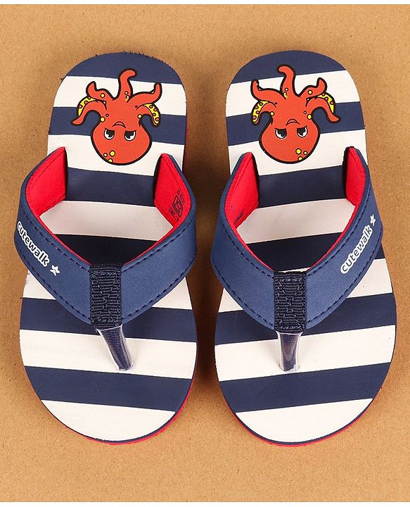Cute Walk by Babyhug Casual Slip On Flip Flops with Striped & Octopus Print  - Blue