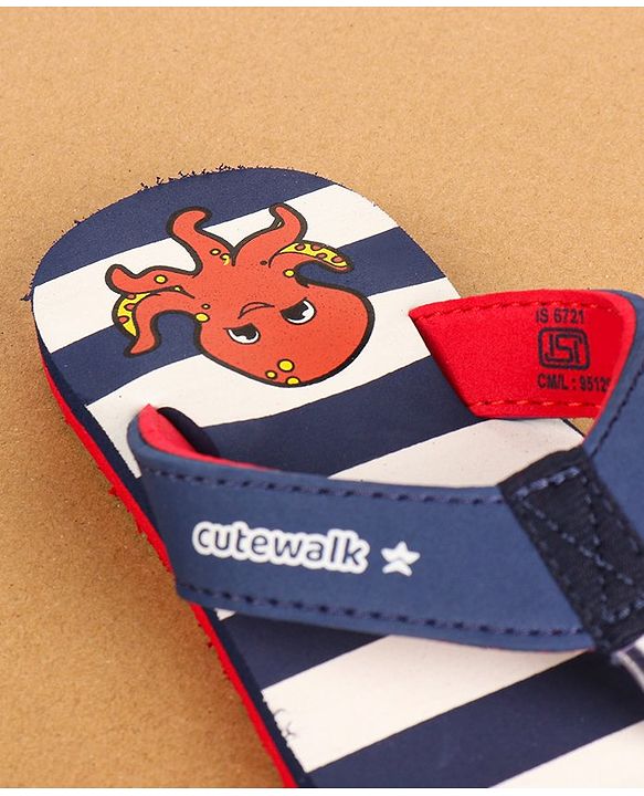 Cute Walk by Babyhug Casual Slip On Flip Flops with Striped & Octopus Print  - Blue