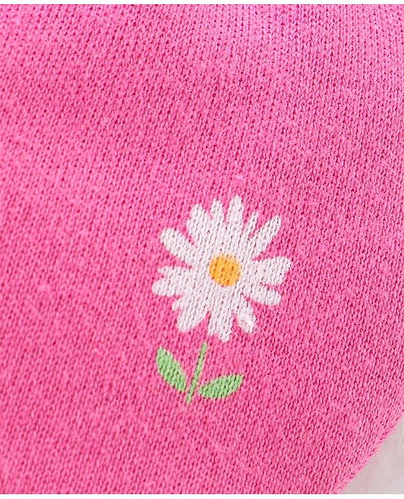 Babyhug 100% Cotton Knit Mittens & Booties Set Floral Print - Pink