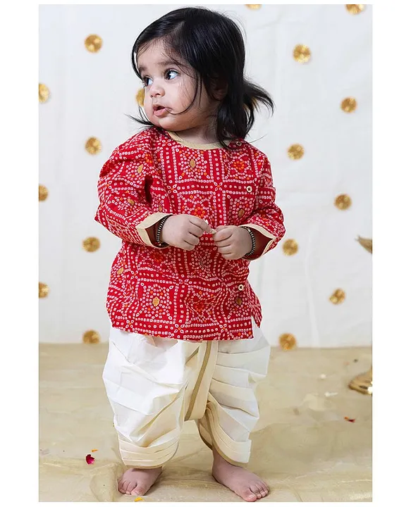 Buy Tiber Taber Full Sleeves Bandhani Printed Lace Embellished