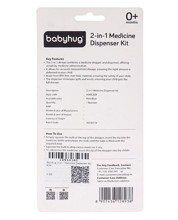 Babyhug 2-in-1 Medicine Dispenser Kit Blue- 2.5 ml