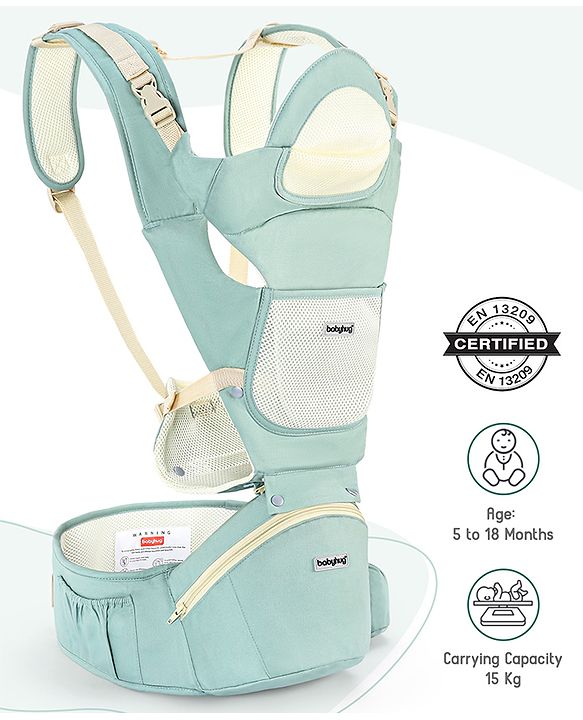 Babyhug Delight Cotton Hip Seat Cum Baby Carrier- Green