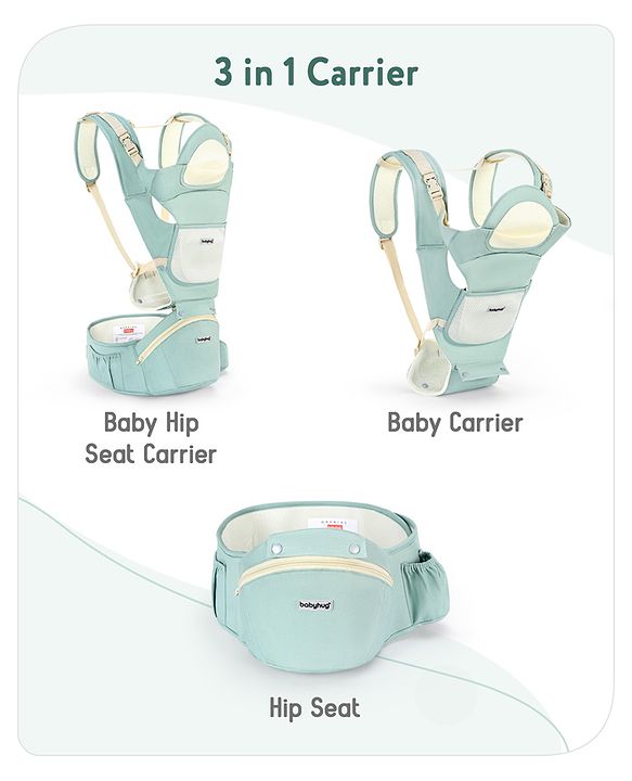 Babyhug Delight Cotton Hip Seat Cum Baby Carrier- Green