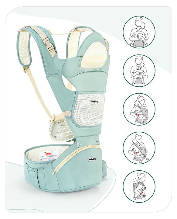 Babyhug Delight Cotton Hip Seat Cum Baby Carrier- Green