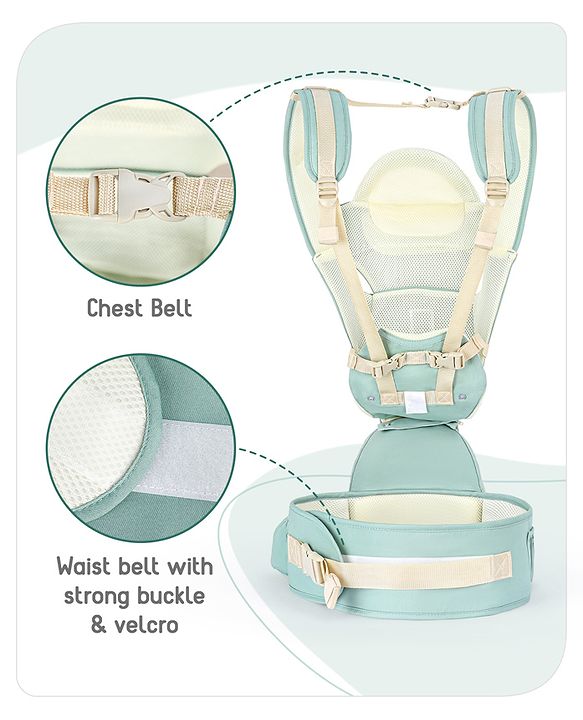 Babyhug Delight Cotton Hip Seat Cum Baby Carrier- Green