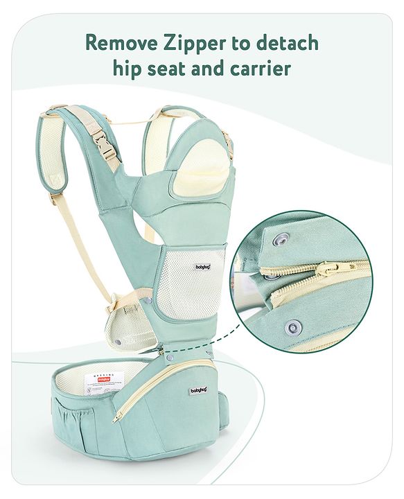 Babyhug Delight Cotton Hip Seat Cum Baby Carrier- Green